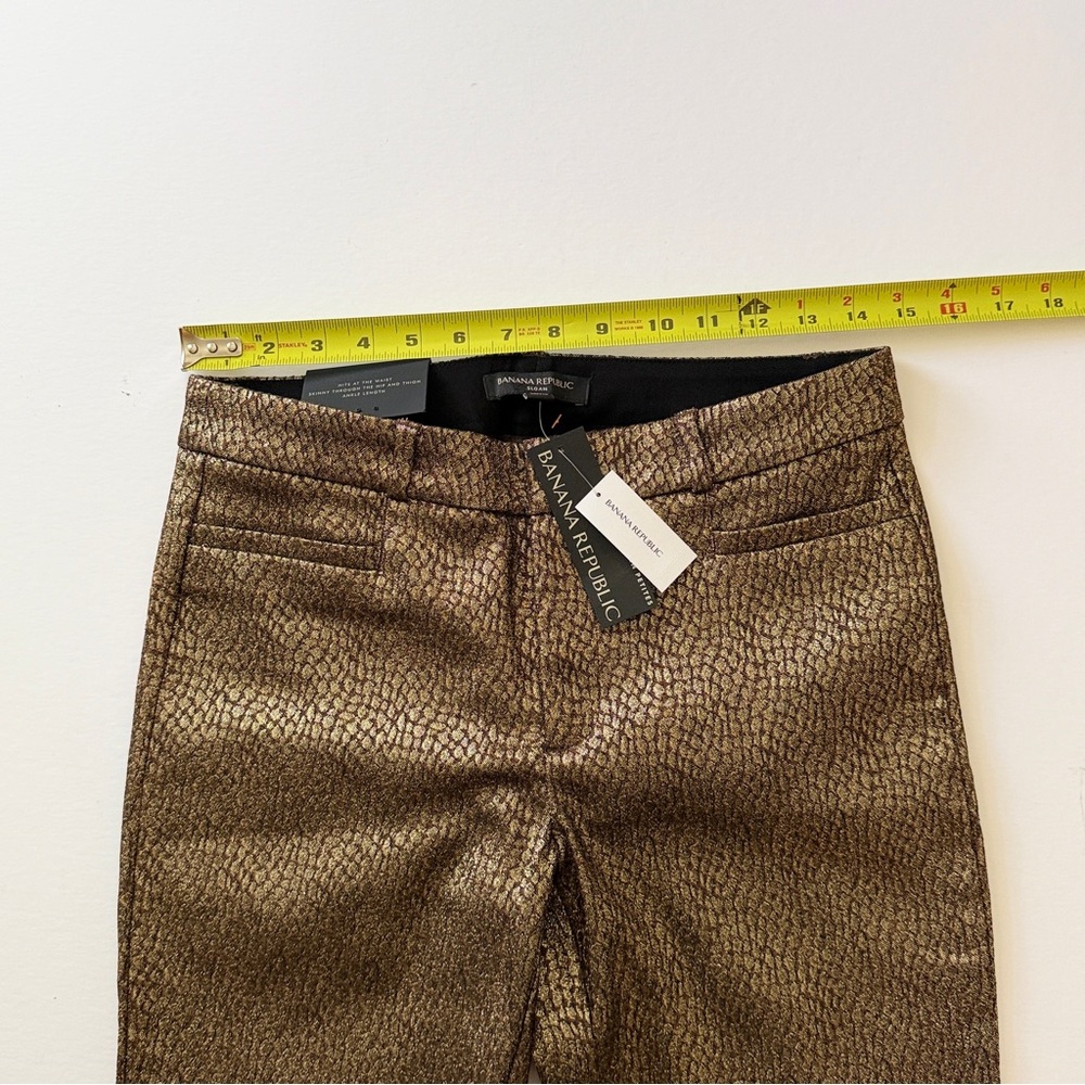 Banana Republic Gold Metallic Sloan Dress Pants Skinny Size 4 Mid Rise - Picture 5 of 8